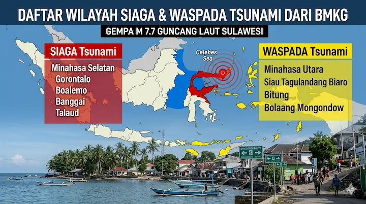 Daftar Wilayah Siaga dan Waspada Tsunami dari BMKG karena Gempa M 7 7 Guncang Laut Sulawesi - OneClick co id Daftar Wilayah Siaga dan Waspada Tsunami dari BMKG karena Gempa M 7 7 Guncang Laut Sulawesi - OneClick co id